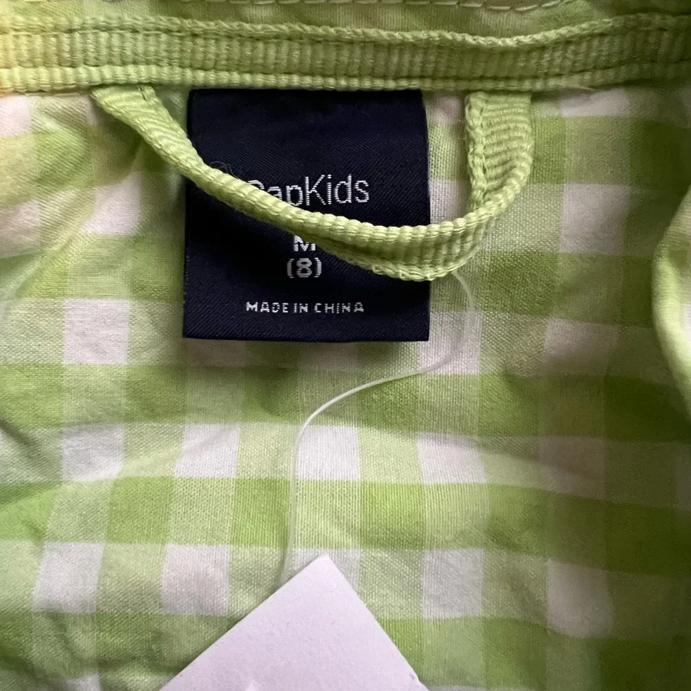Gap Boys Green Gingham Check Button Down Shirt Cotton & V-Neck Sweater NEW NWT